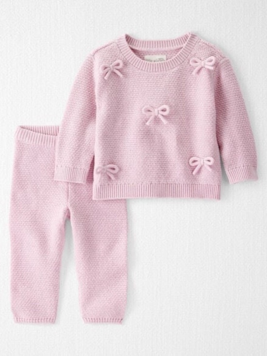 Little Planet Other - Little Planet Organic Cotton Bow Sweater Knit Set Daylily Pink 6M Baby Girl